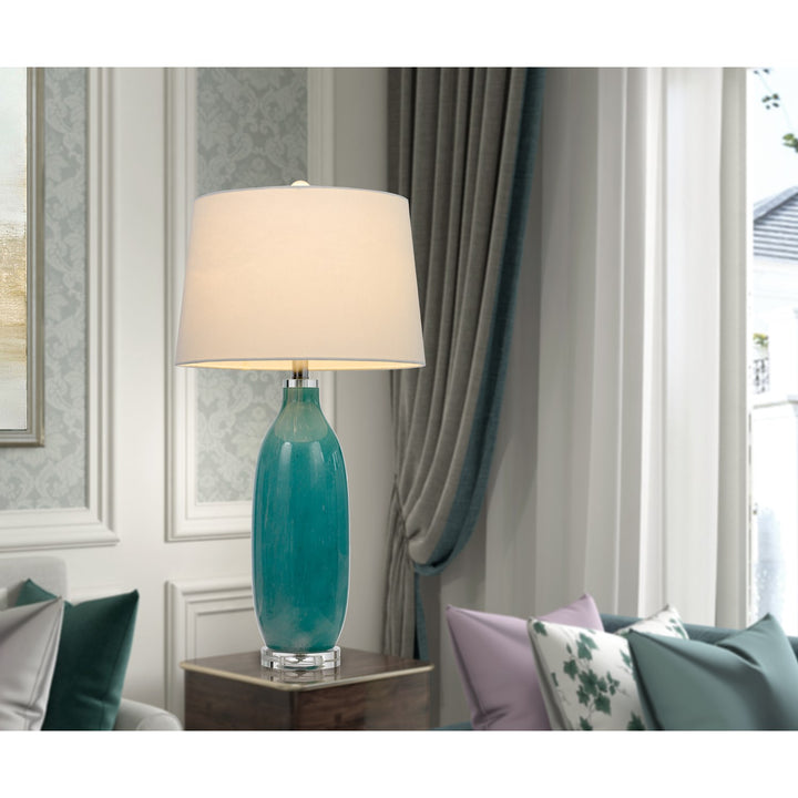 150W 3 Way Cullman Glass Table Lamp With Crystal Base