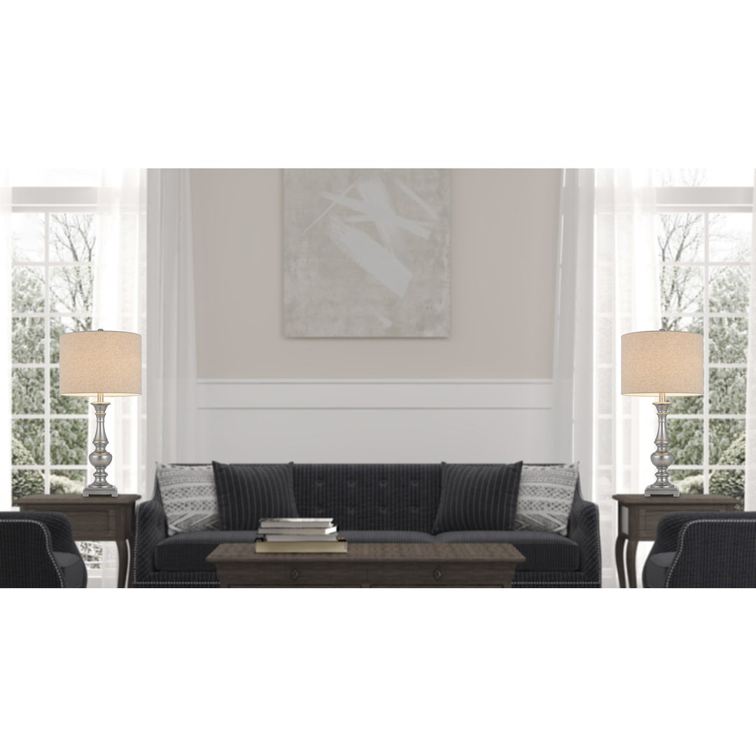 100W Nampa Resin Table Lamp With Hardback Drum Fabric Shade (Sold As Pairs)