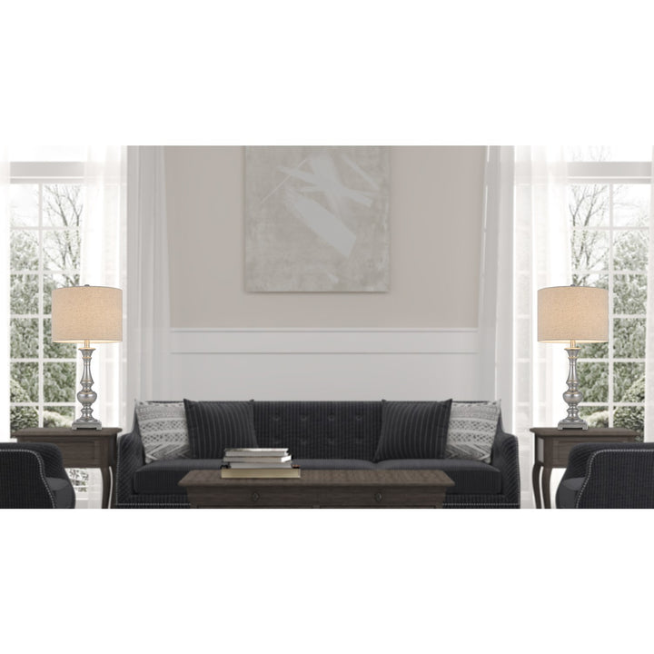 100W Nampa Resin Table Lamp With Hardback Drum Fabric Shade (Sold As Pairs)