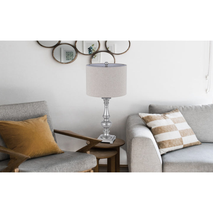 100W Nampa Resin Table Lamp With Hardback Drum Fabric Shade (Sold As Pairs)