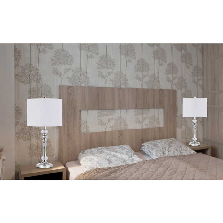 60W Effingham Metal Table Lamp With Crystal Font And Hardback Drum Fabric Shade