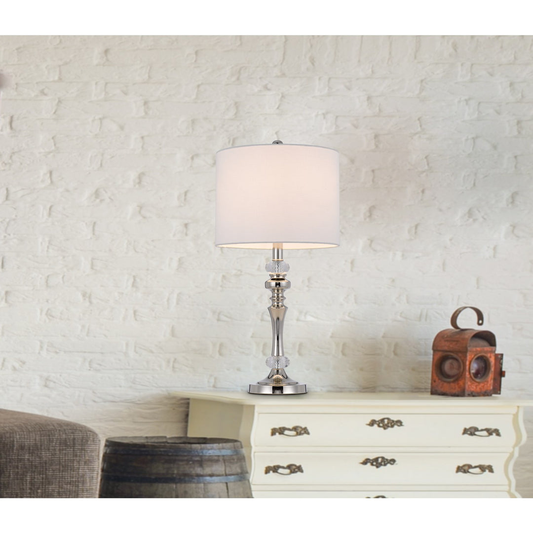 60W Effingham Metal Table Lamp With Crystal Font And Hardback Drum Fabric Shade