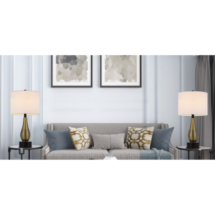 100W Ashland Metal Table Lamp With Hardback Drum Fabric Shade (Sold As Pairs)