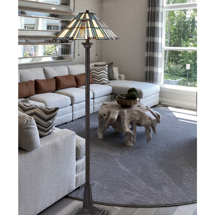 60W X 2 Metal/Resin Tiffany Floor Lamp With Pull Chain Switches