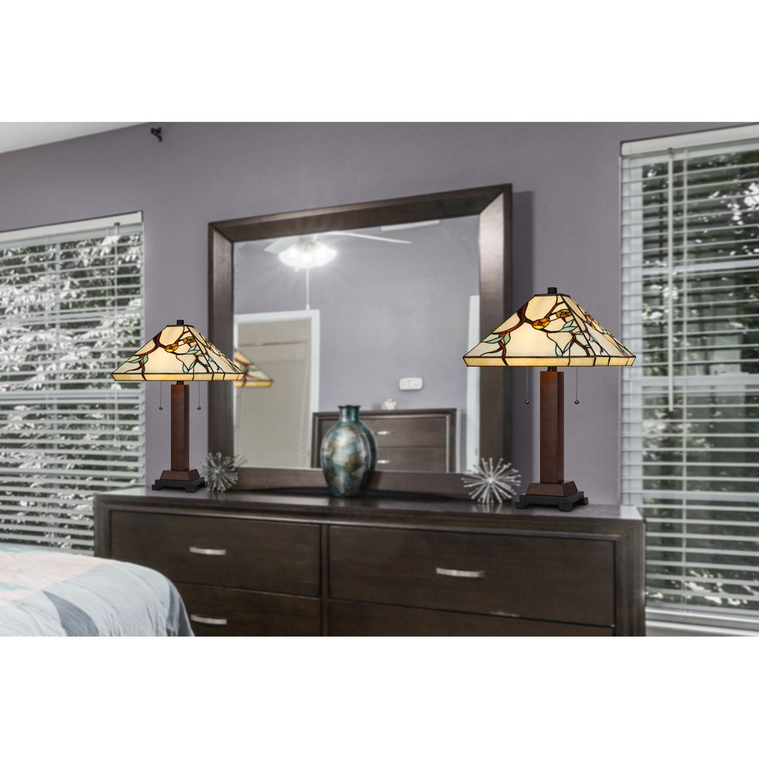 60W X 2 Metal/Resin Tiffany Table Lamp With Pull Chain Switches