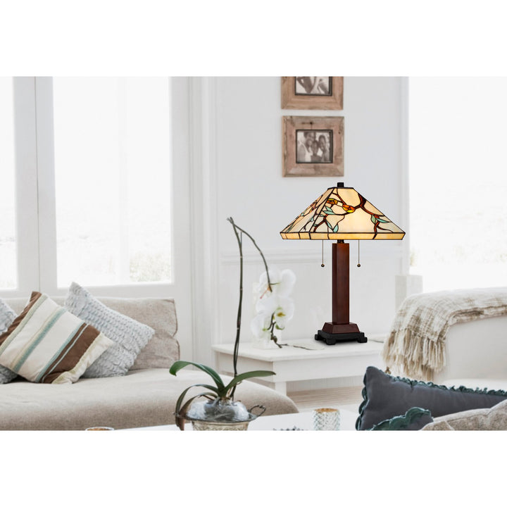 60W X 2 Metal/Resin Tiffany Table Lamp With Pull Chain Switches