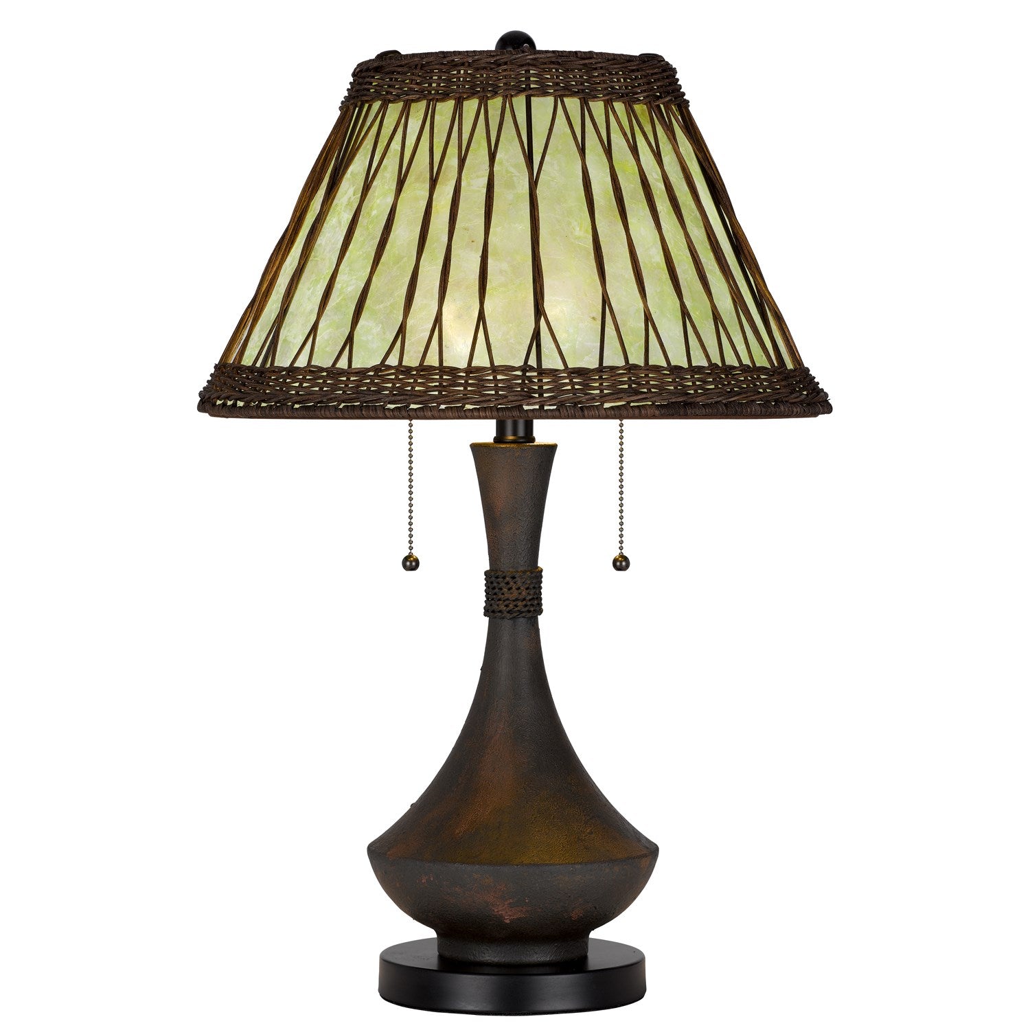 60W X 2 Mateo Metal/Resin Table Lamp With Pull Chain Switches And Rattan Shade by CAL Lighting