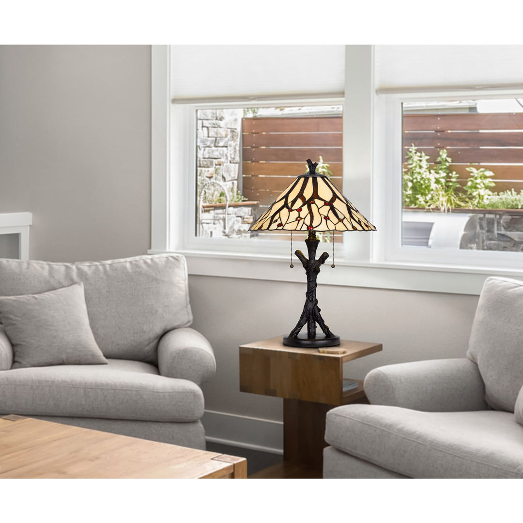 60W X 2 Metal/Resin Tiffany Table Lamp With Pull Chain Switches