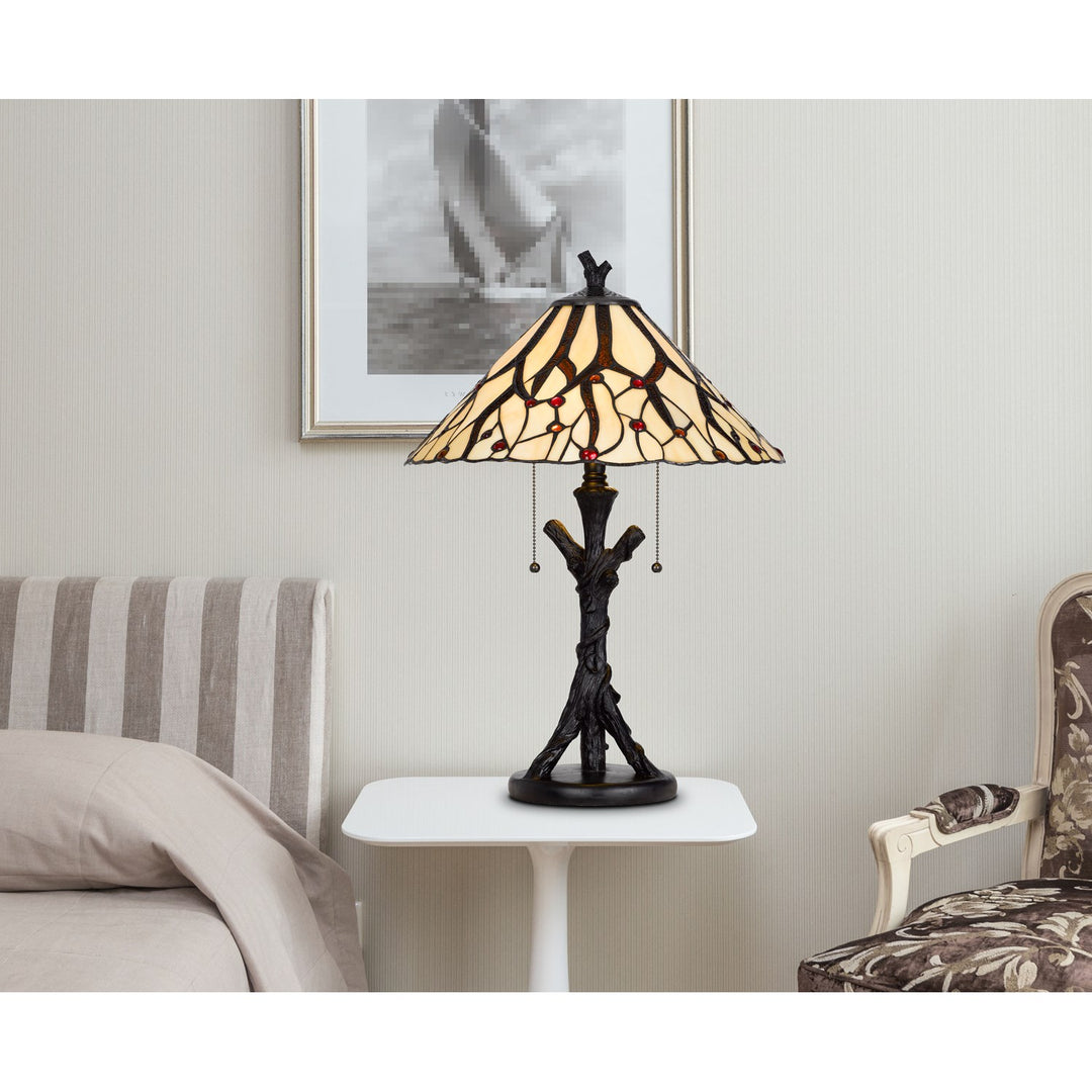 60W X 2 Metal/Resin Tiffany Table Lamp With Pull Chain Switches