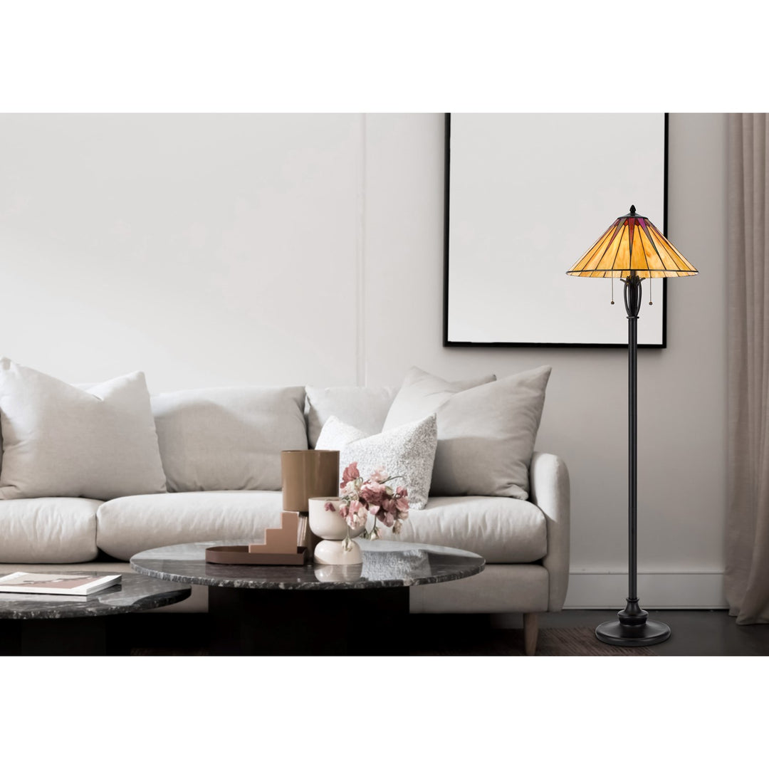 60W X 2 Metal/Resin Tiffany Table Lamp With Pull Chain Switches