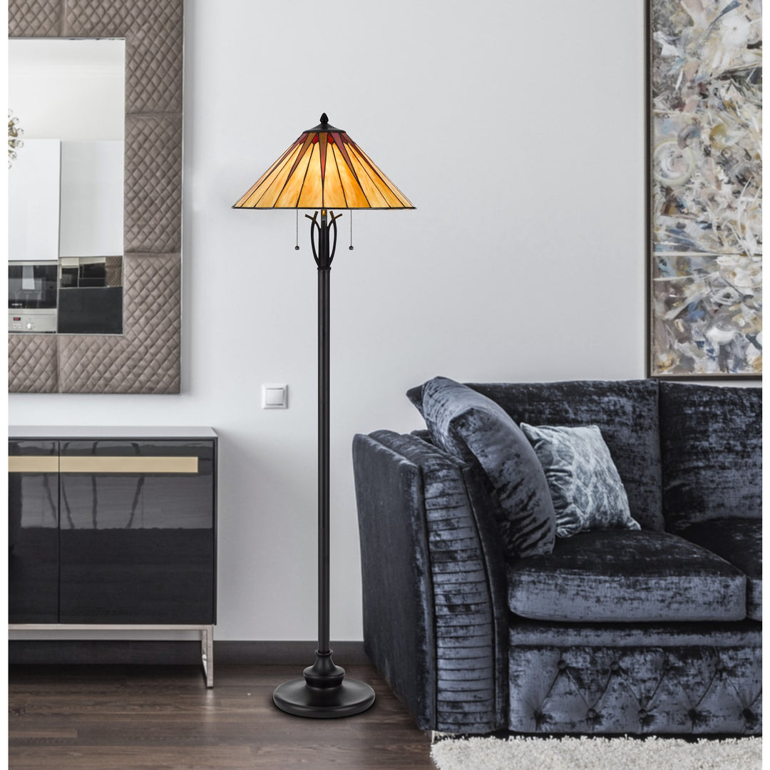 60W X 2 Metal/Resin Tiffany Table Lamp With Pull Chain Switches