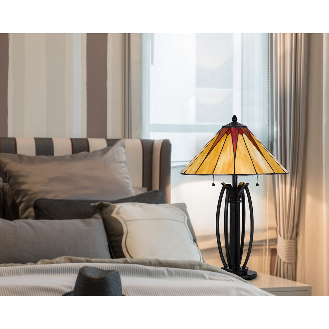 60W X 2 Metal/Resin Tiffany Table Lamp With Pull Chain Switches