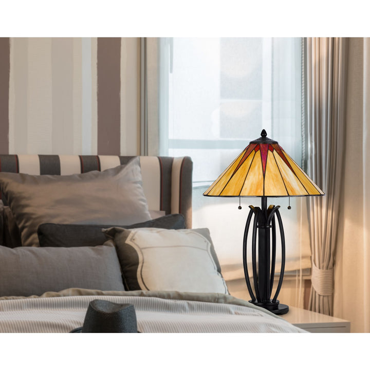 60W X 2 Metal/Resin Tiffany Table Lamp With Pull Chain Switches