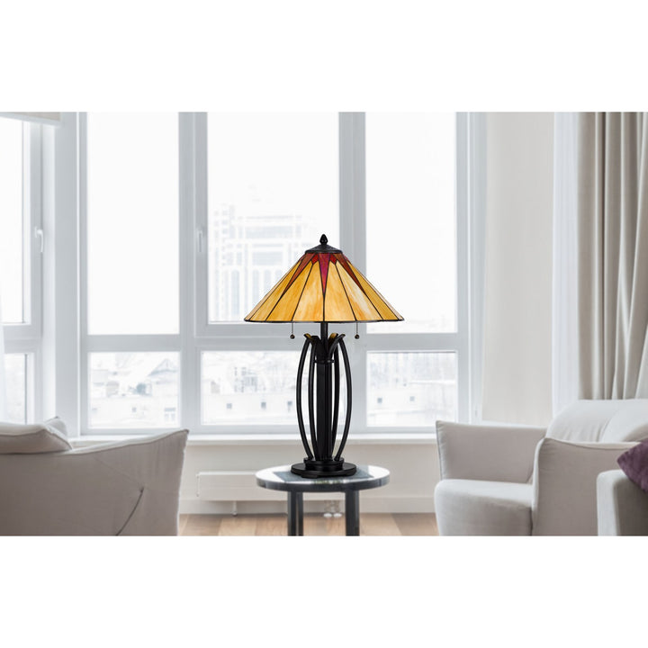 60W X 2 Metal/Resin Tiffany Table Lamp With Pull Chain Switches