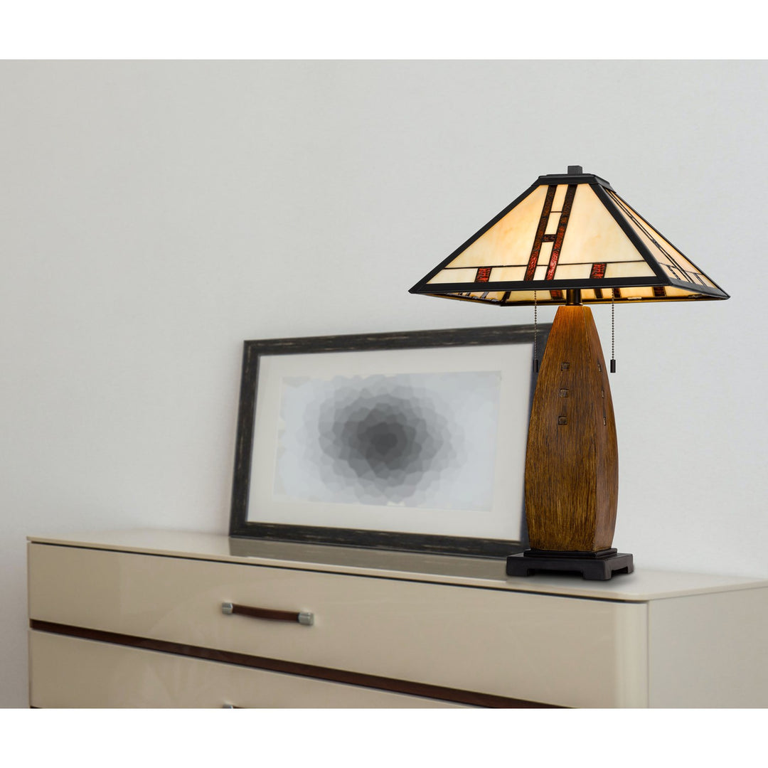 60W X 2 Metal/Resin Tiffany Table Lamp With Pull Chain Switches