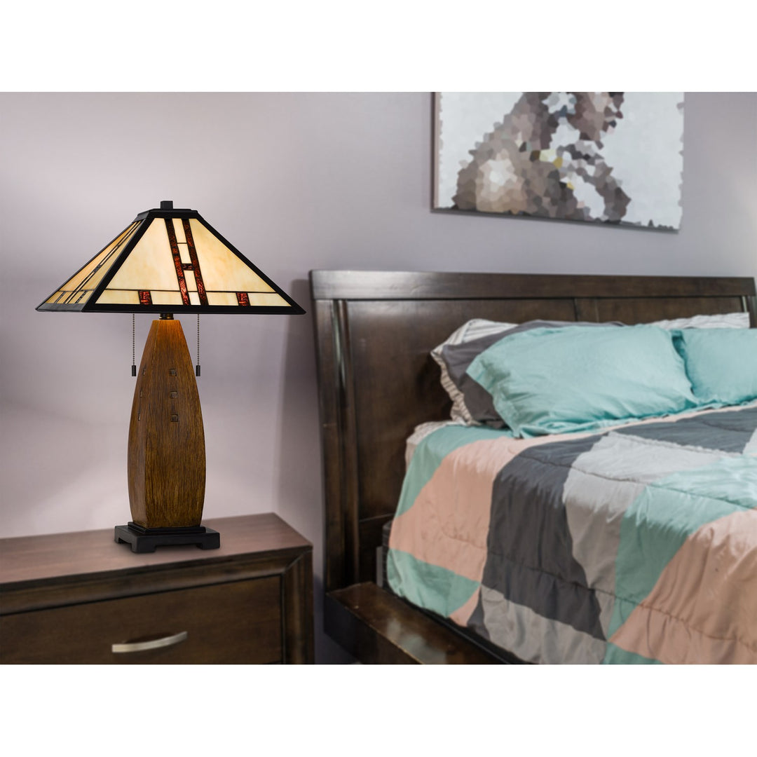 60W X 2 Metal/Resin Tiffany Table Lamp With Pull Chain Switches