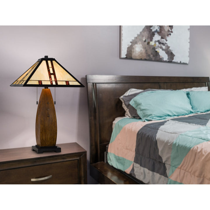 60W X 2 Metal/Resin Tiffany Table Lamp With Pull Chain Switches