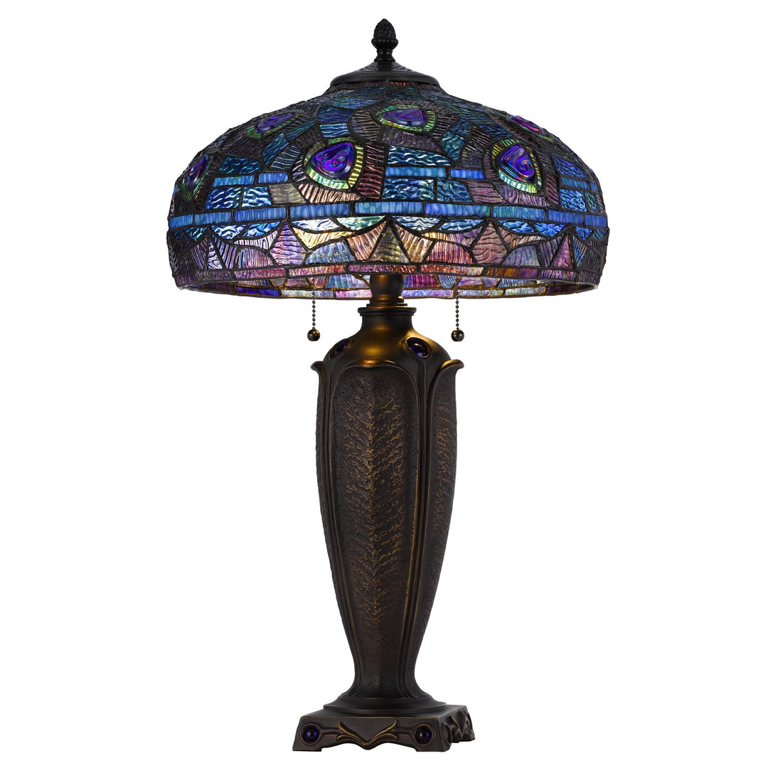 60W X 2 Metal/Resin Tiffany Table Lamp With Pull Chain Switches