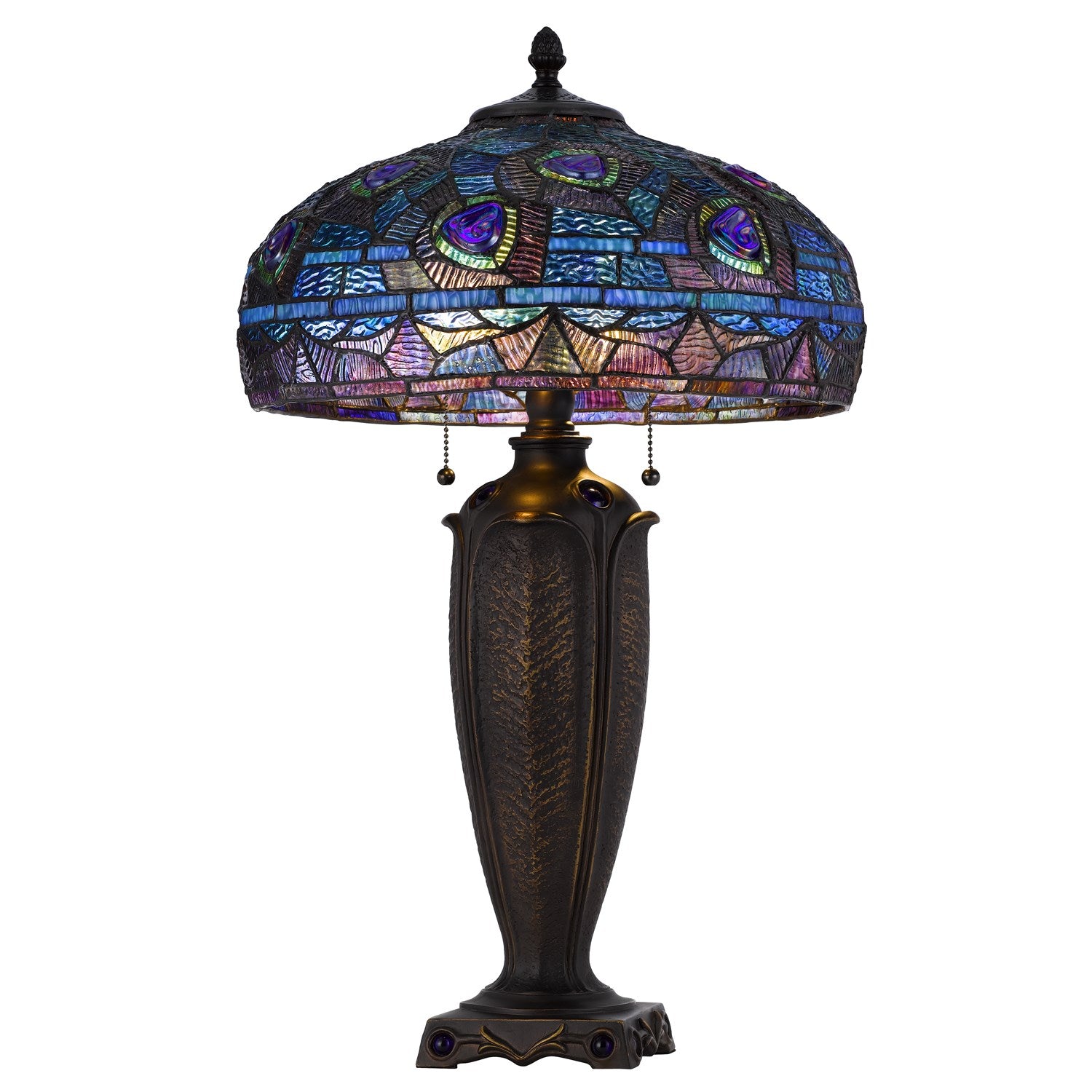 60W X 2 Metal/Resin Tiffany Table Lamp With Pull Chain Switches