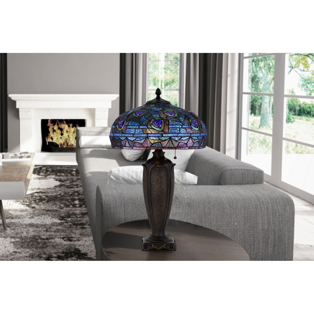 60W X 2 Metal/Resin Tiffany Table Lamp With Pull Chain Switches