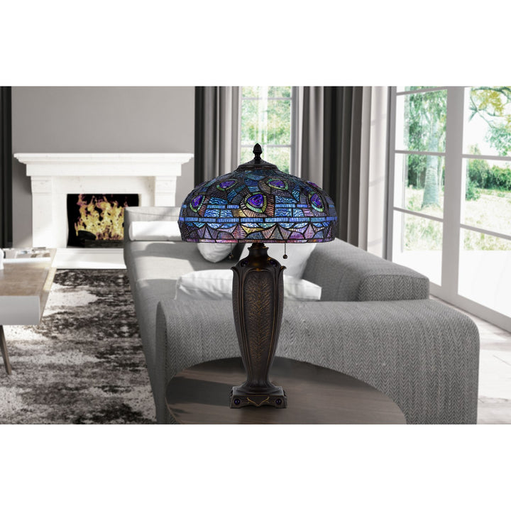 60W X 2 Metal/Resin Tiffany Table Lamp With Pull Chain Switches