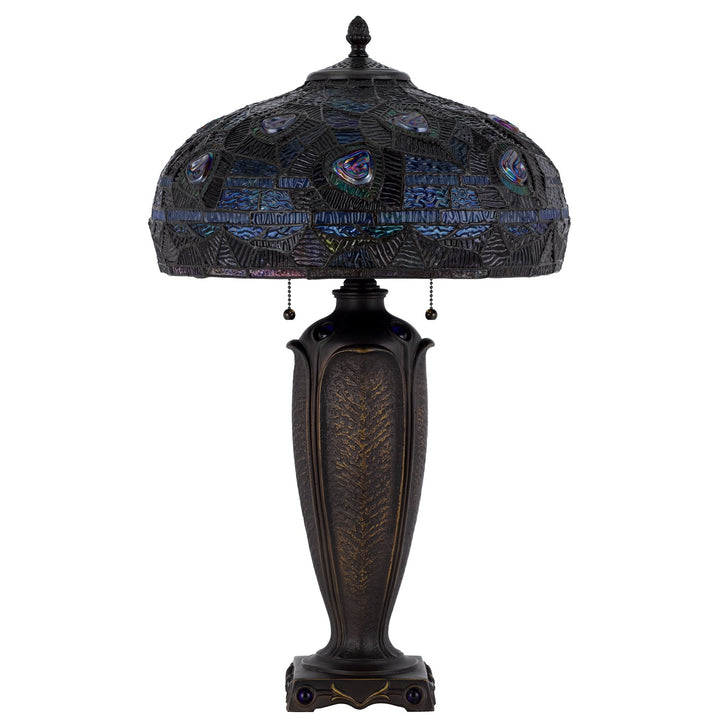 60W X 2 Metal/Resin Tiffany Table Lamp With Pull Chain Switches