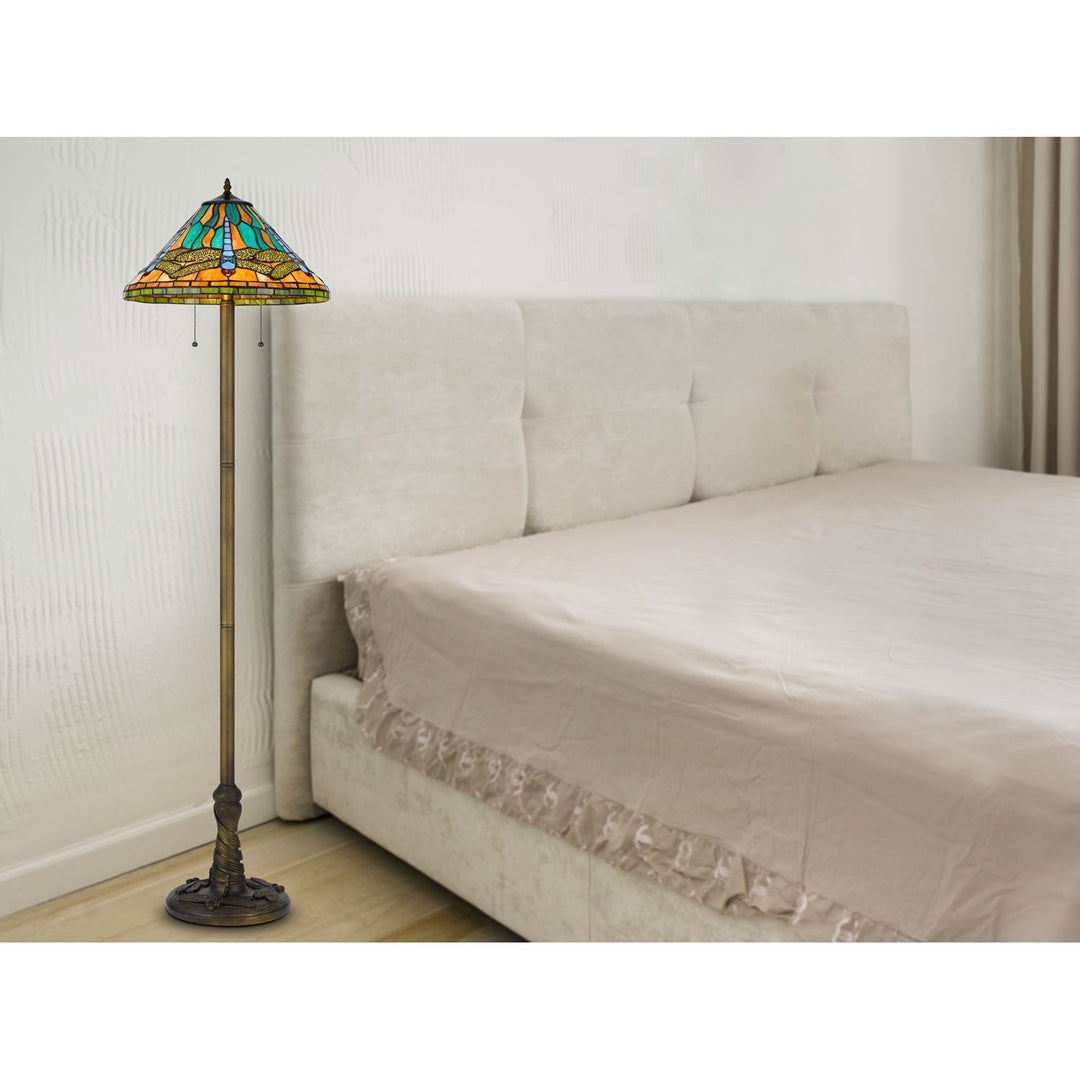 60W X 2 Metal/Resin Tiffany Table Lamp With Pull Chain Switches