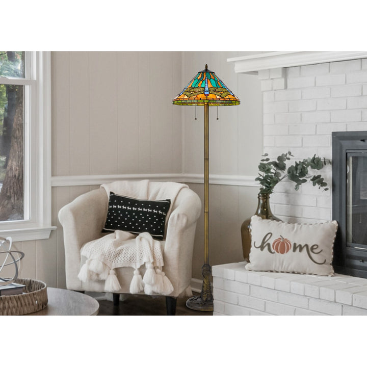 60W X 2 Metal/Resin Tiffany Table Lamp With Pull Chain Switches