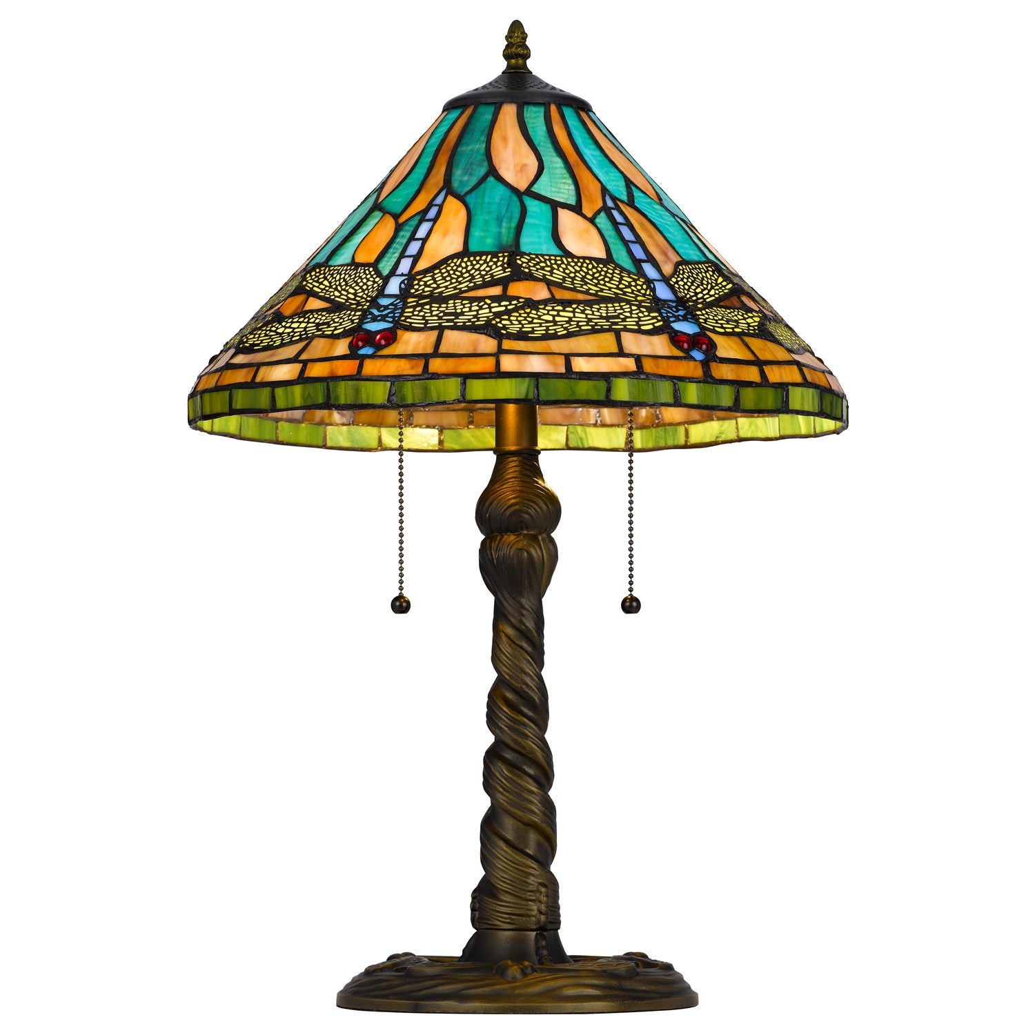 60W X 2 Metal/Resin Tiffany Table Lamp With Pull Chain Switches