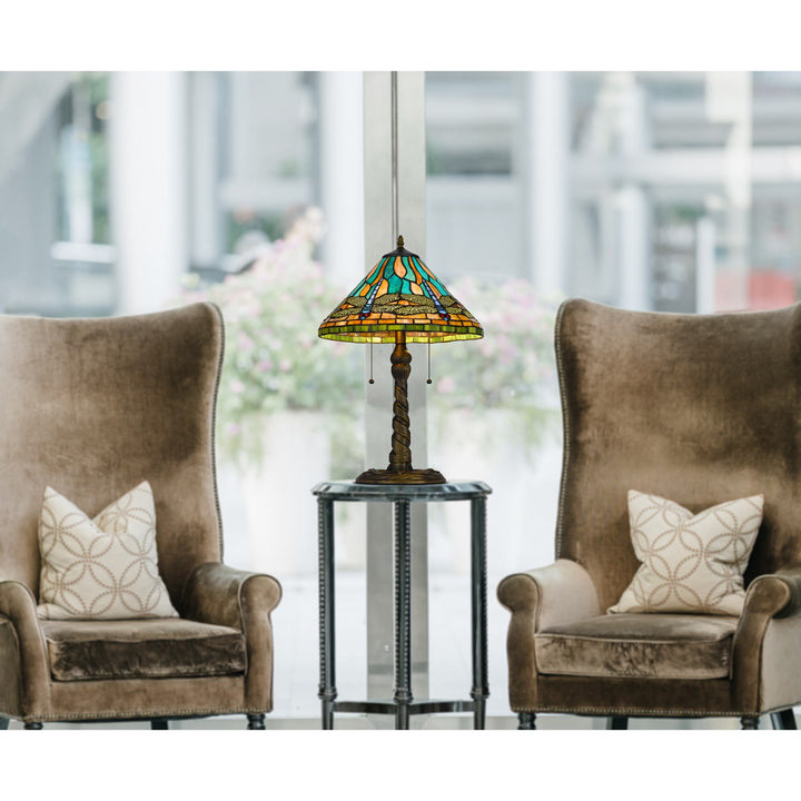 60W X 2 Metal/Resin Tiffany Table Lamp With Pull Chain Switches