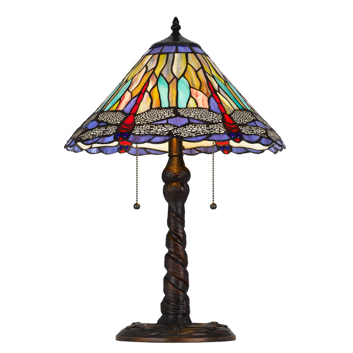 60W X 2 Metal/Resin Tiffany Table Lamp With Pull Chain Switches