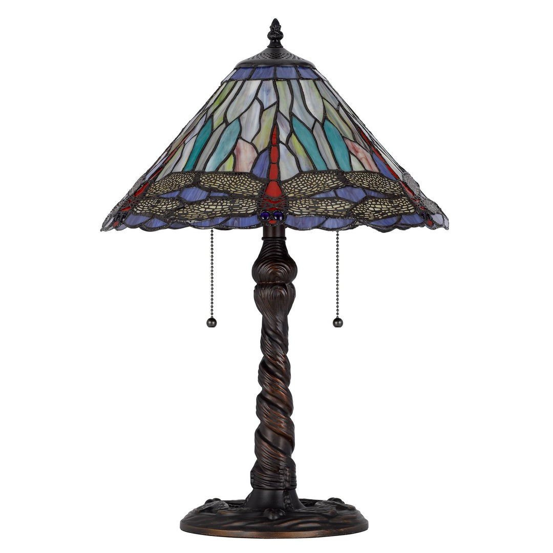 60W X 2 Metal/Resin Tiffany Table Lamp With Pull Chain Switches