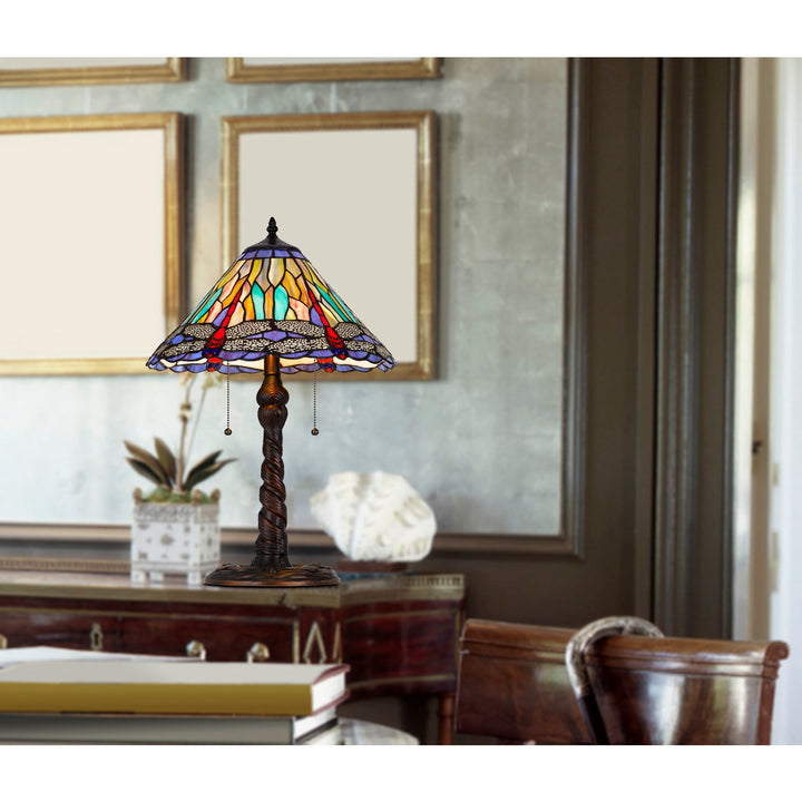 60W X 2 Metal/Resin Tiffany Table Lamp With Pull Chain Switches