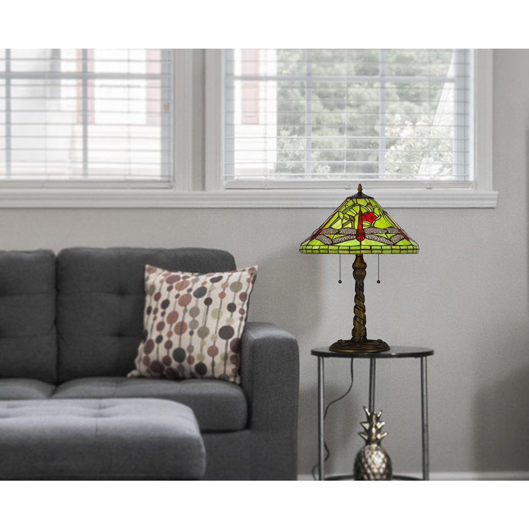 60W X 2 Metal/Resin Tiffany Table Lamp With Pull Chain Switches