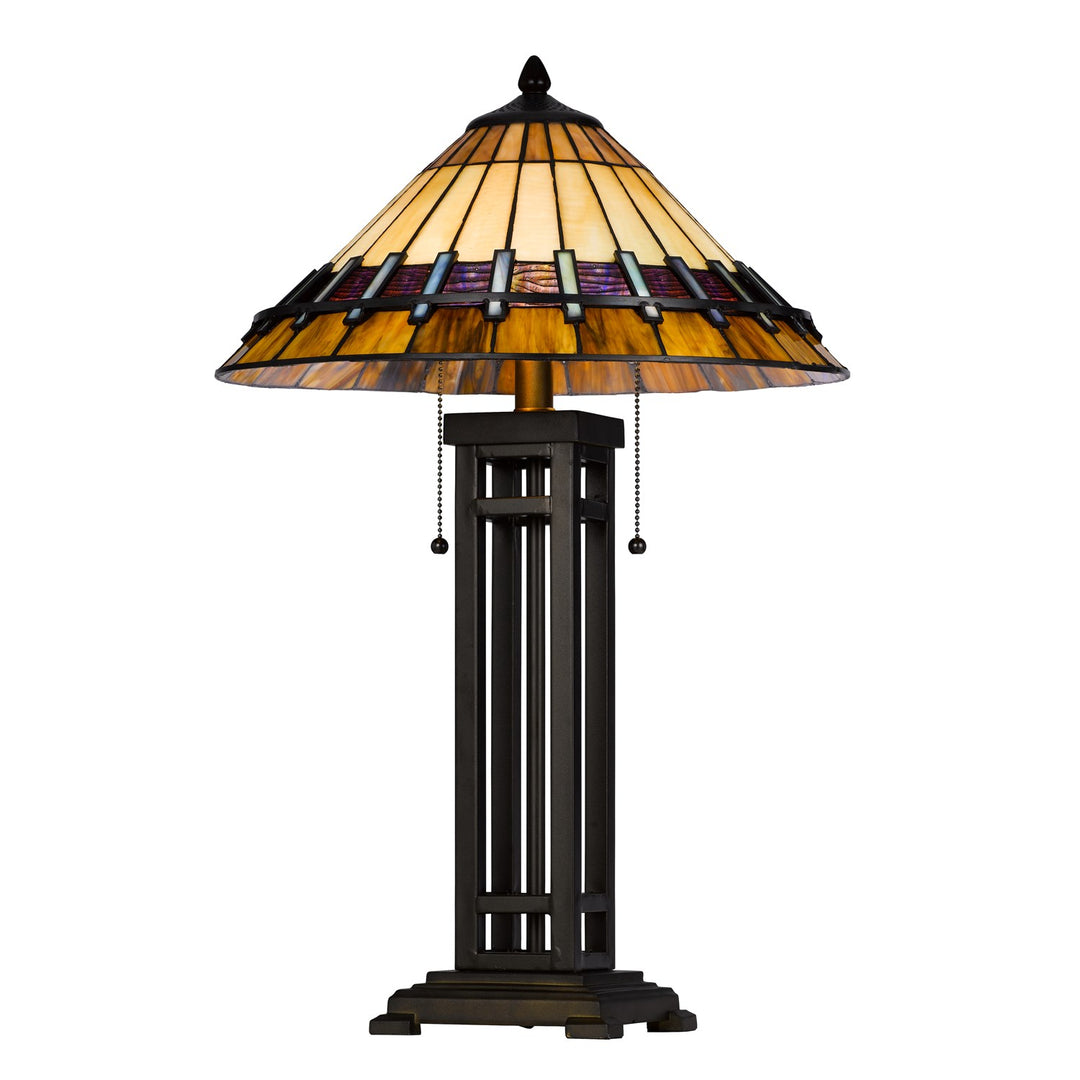 60W X 2 Metal/Resin Tiffany Table Lamp With Pull Chain Switches