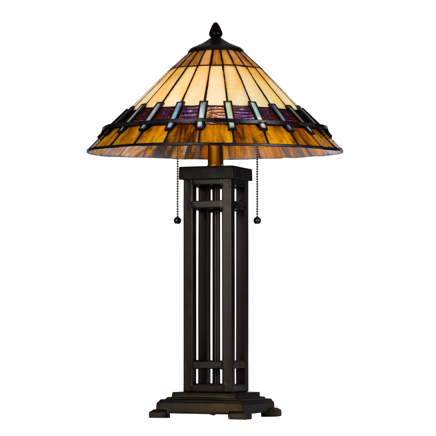 60W X 2 Metal/Resin Tiffany Table Lamp With Pull Chain Switches