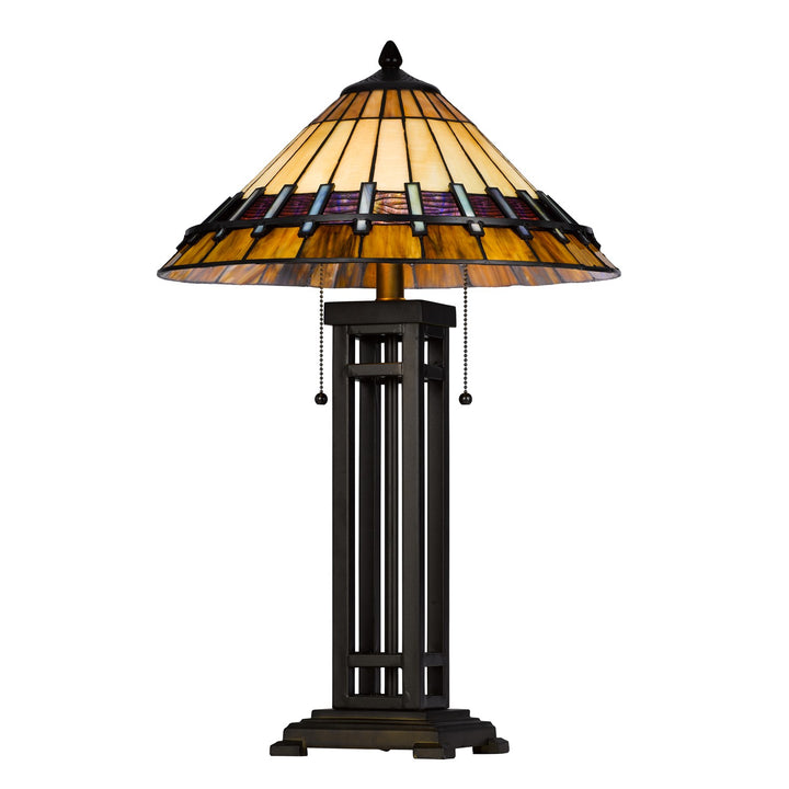 60W X 2 Metal/Resin Tiffany Table Lamp With Pull Chain Switches