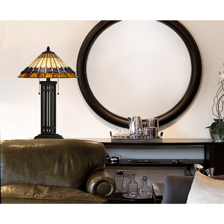 60W X 2 Metal/Resin Tiffany Table Lamp With Pull Chain Switches