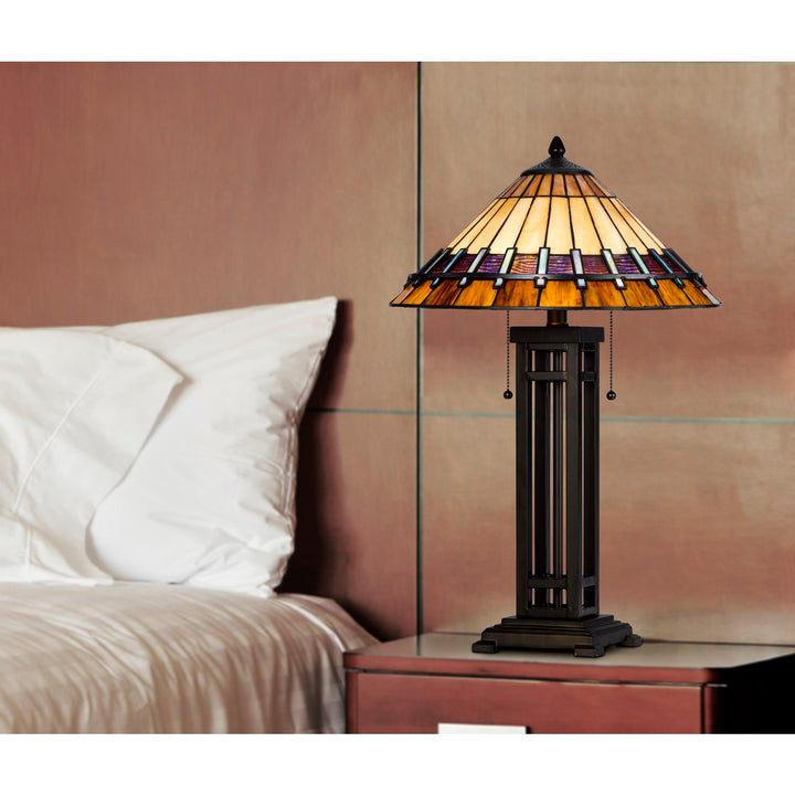 60W X 2 Metal/Resin Tiffany Table Lamp With Pull Chain Switches