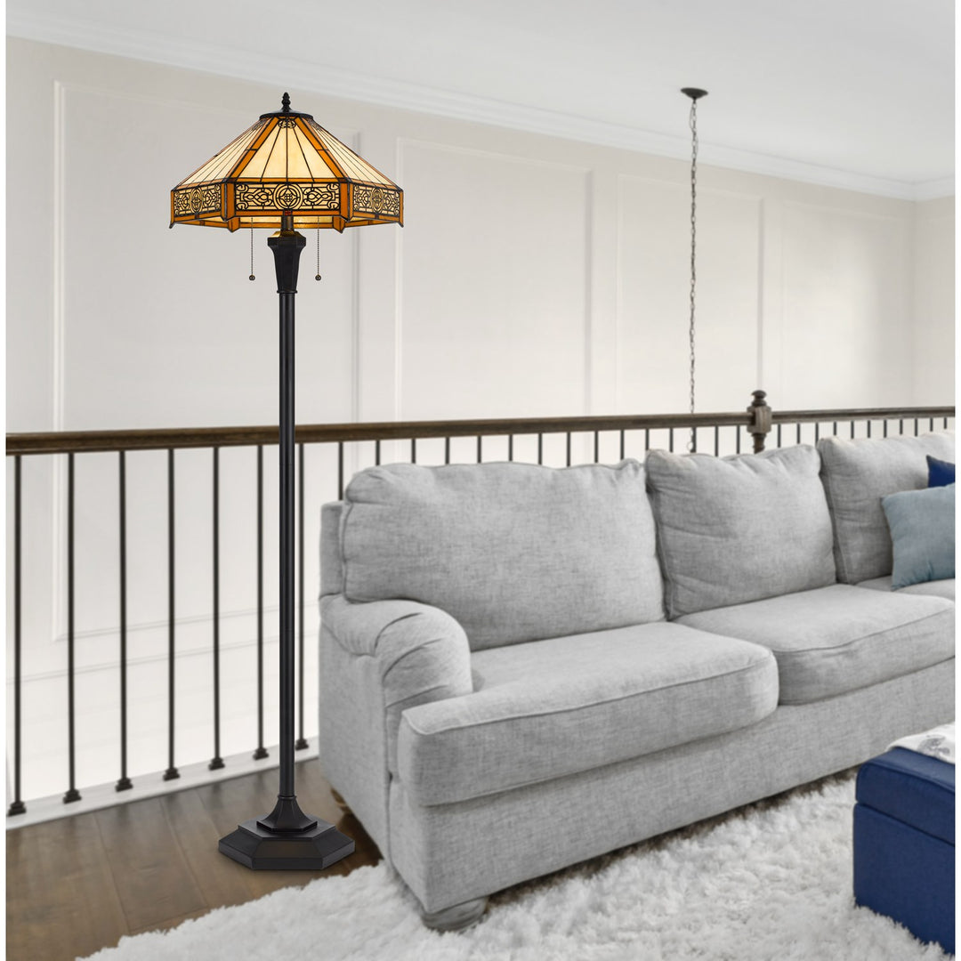 60W X 2 Metal/Resin Tiffany Table Lamp With Pull Chain Switches