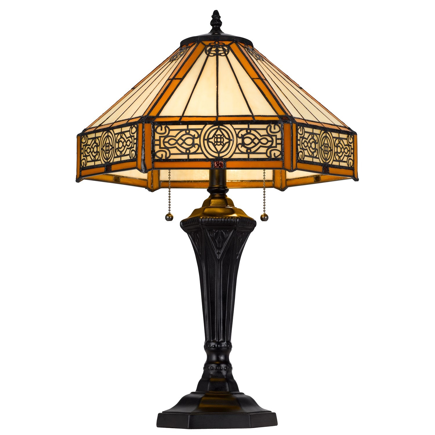 60W X 2 Metal/Resin Tiffany Table Lamp With Pull Chain Switches