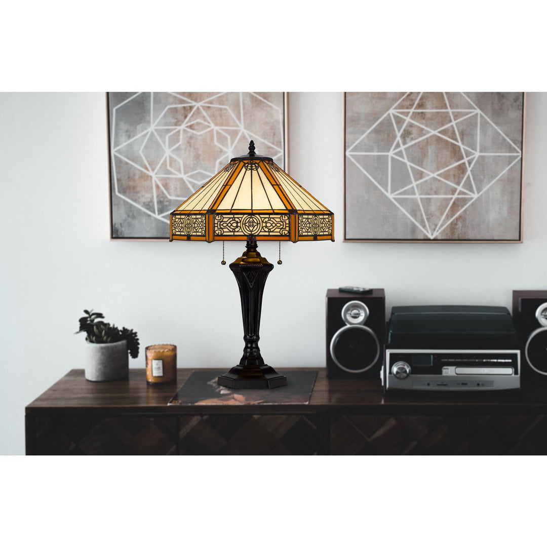 60W X 2 Metal/Resin Tiffany Table Lamp With Pull Chain Switches