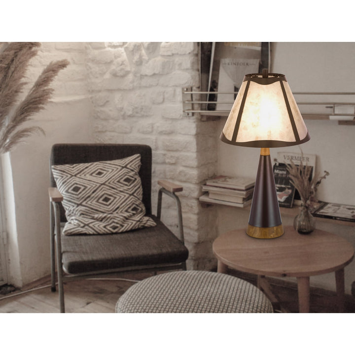 150W 3 Way Clemente Metal/Birch Wood Mica Table Lamp