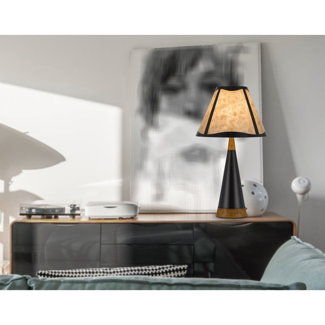 150W 3 Way Clemente Metal/Birch Wood Mica Table Lamp