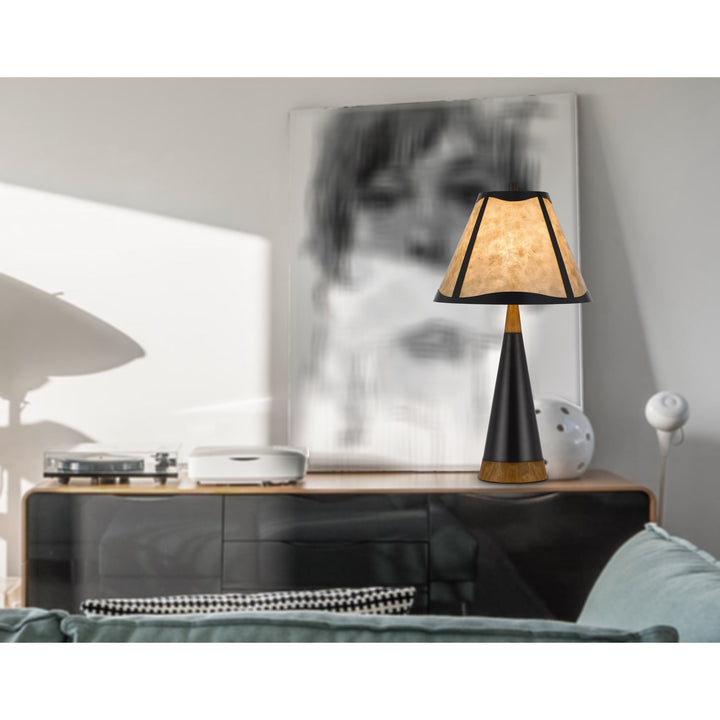 150W 3 Way Clemente Metal/Birch Wood Mica Table Lamp