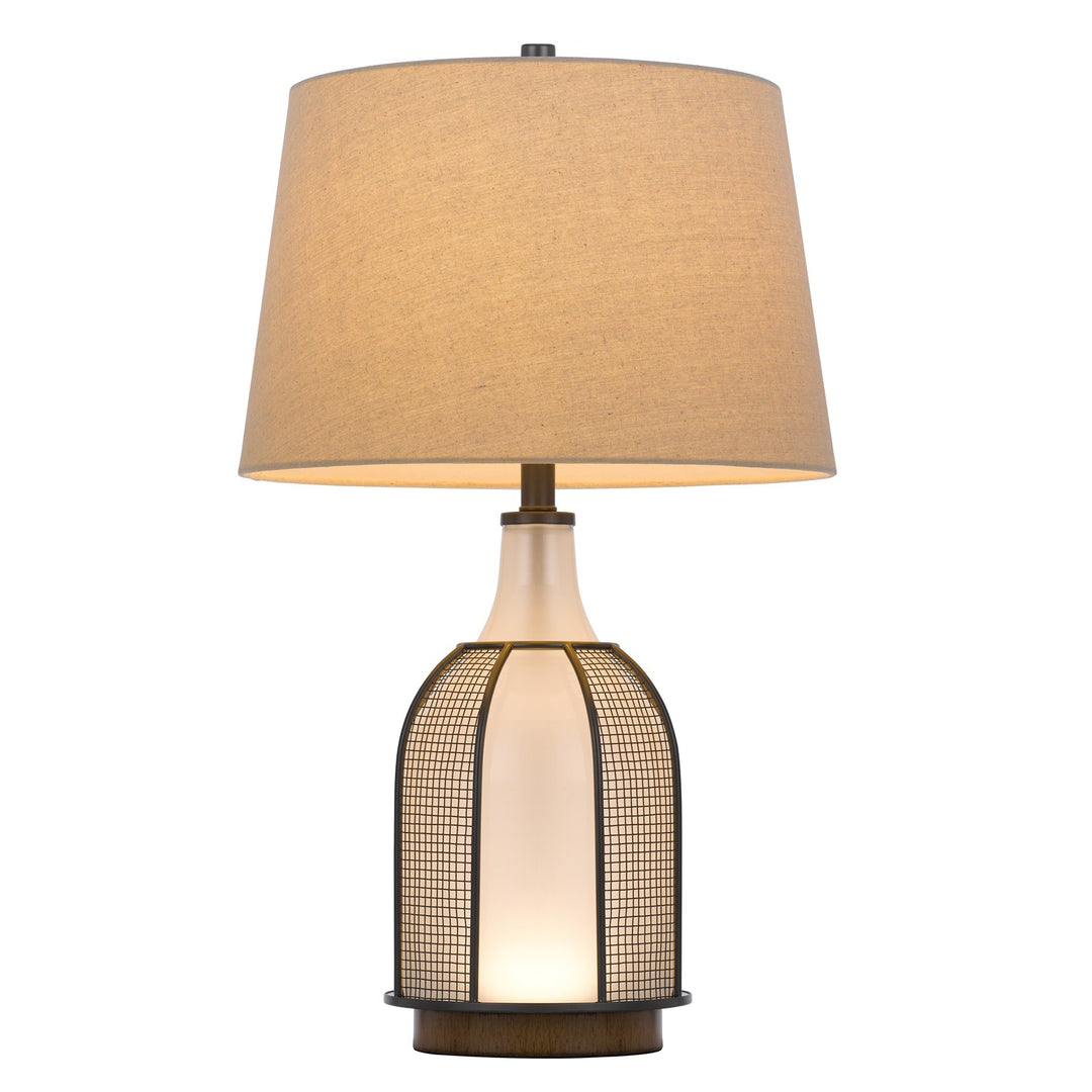 100W Morgan Glass Table Lamp With A 2W Led Night Light; Mesh Guard Design