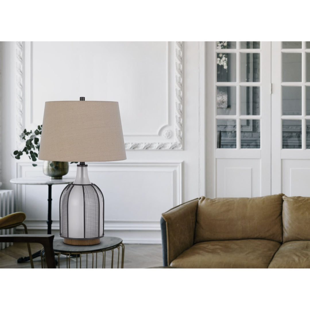 100W Morgan Glass Table Lamp With A 2W Led Night Light; Mesh Guard Design