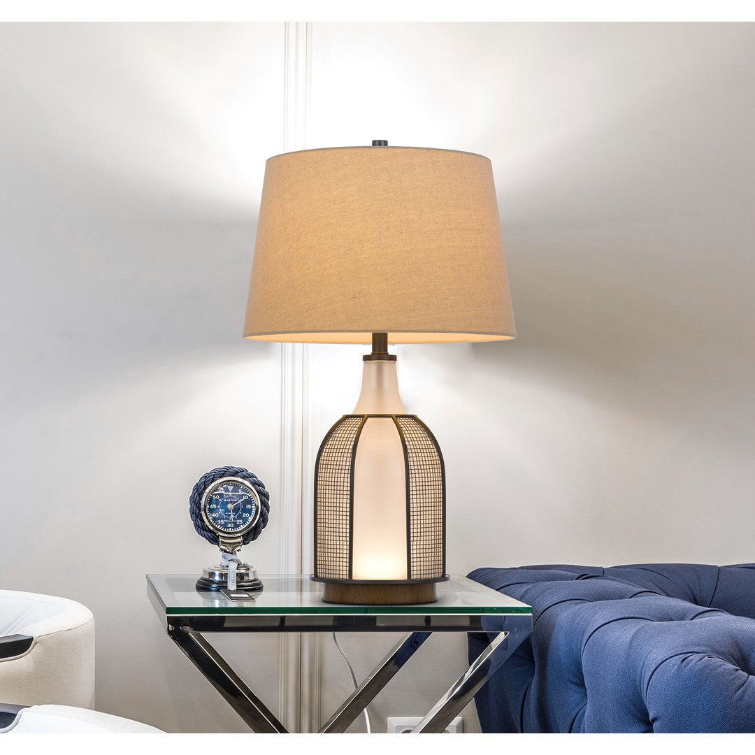100W Morgan Glass Table Lamp With A 2W Led Night Light; Mesh Guard Design