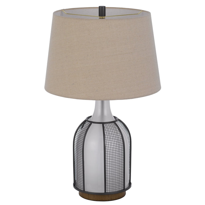 100W Morgan Glass Table Lamp With A 2W Led Night Light; Mesh Guard Design