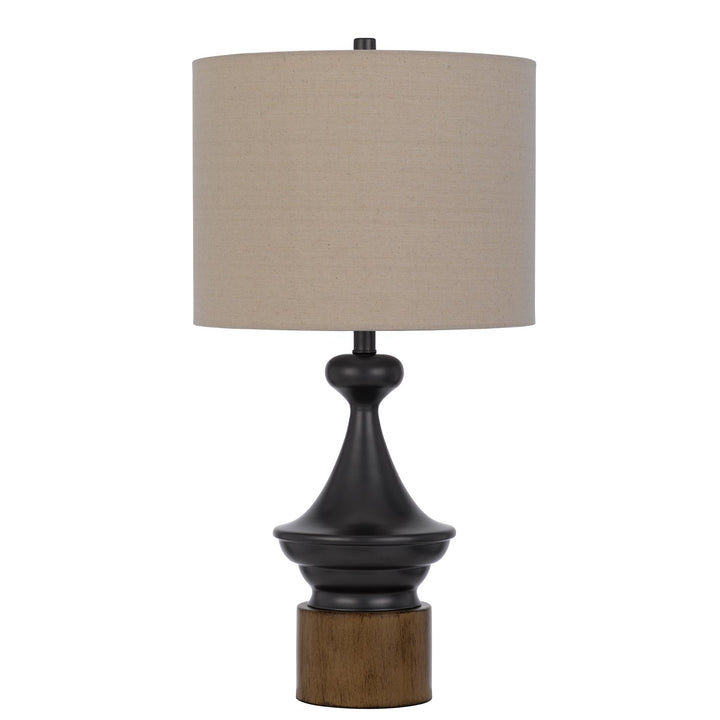 150W 3 Way Sterling Metal/Table Lamp With Faux Wood Metal Base by CAL Lighting
